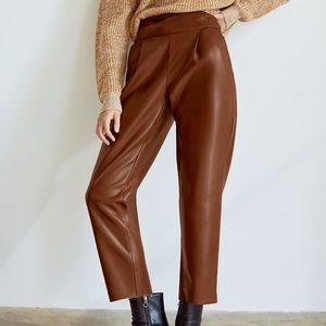 Aritzia Wilfred Jessa Faux Leather Pant in Cognac